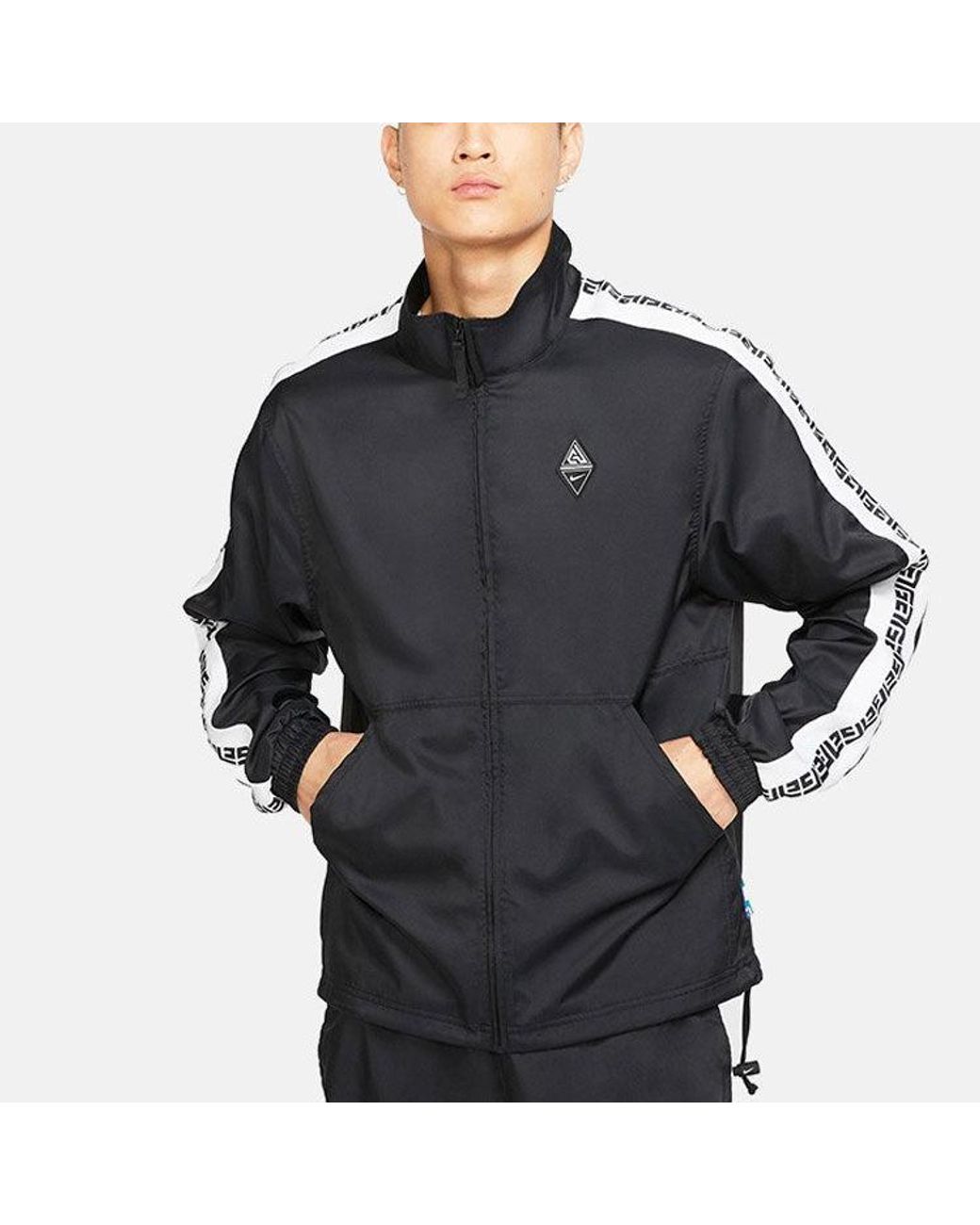 Nike Black Zipper Casual Sports Stand Collar Jacket for men