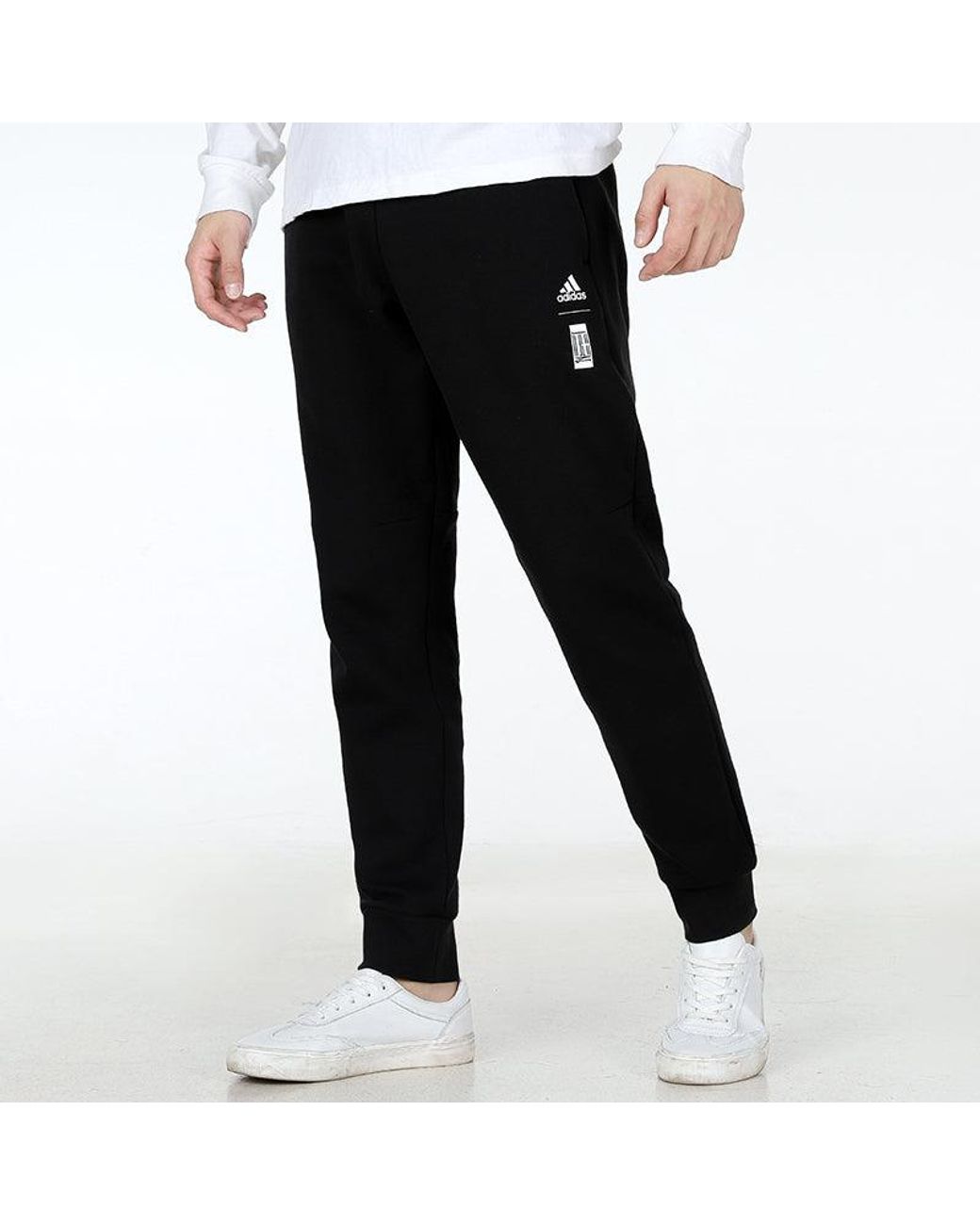 Adidas Black Wj Pnt Swt Martial Arts Series Logo Knit Bundle Feet Sports Pants/Trousers/Joggers for men