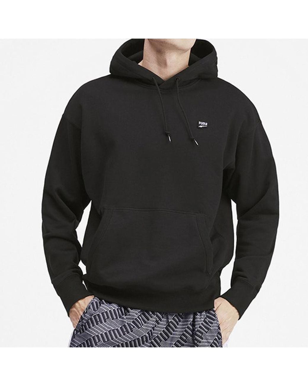 PUMA Black Downtown Hoody Solid for men
