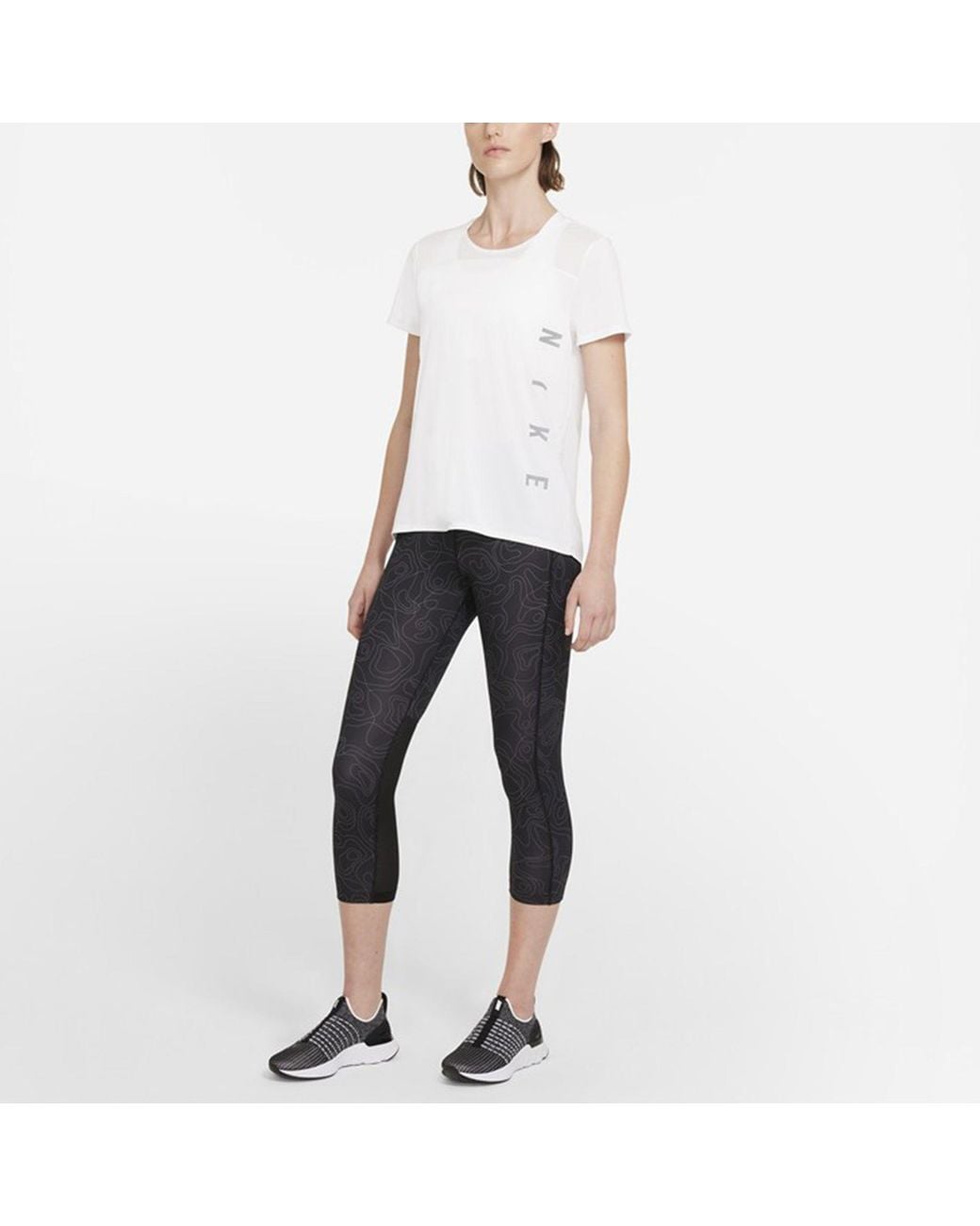 Nike White (Wmns) Dri-Fit Reflective Logo Printing Quick Dry Breathable Sports Short Sleeve T-Shirt