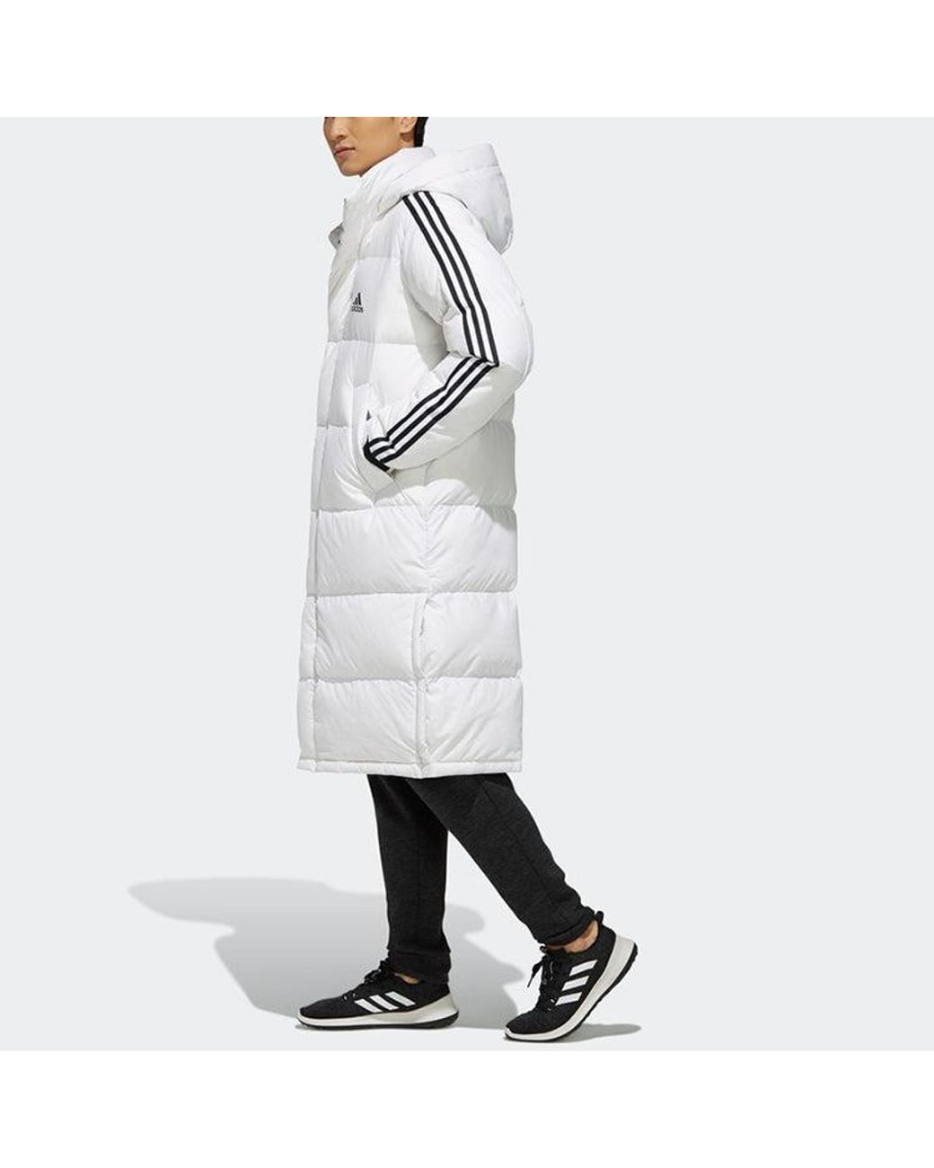 Adidas Blue 3St Long Parka Stay Warm Solid Color Mid-Length Hooded Down Jacket for men