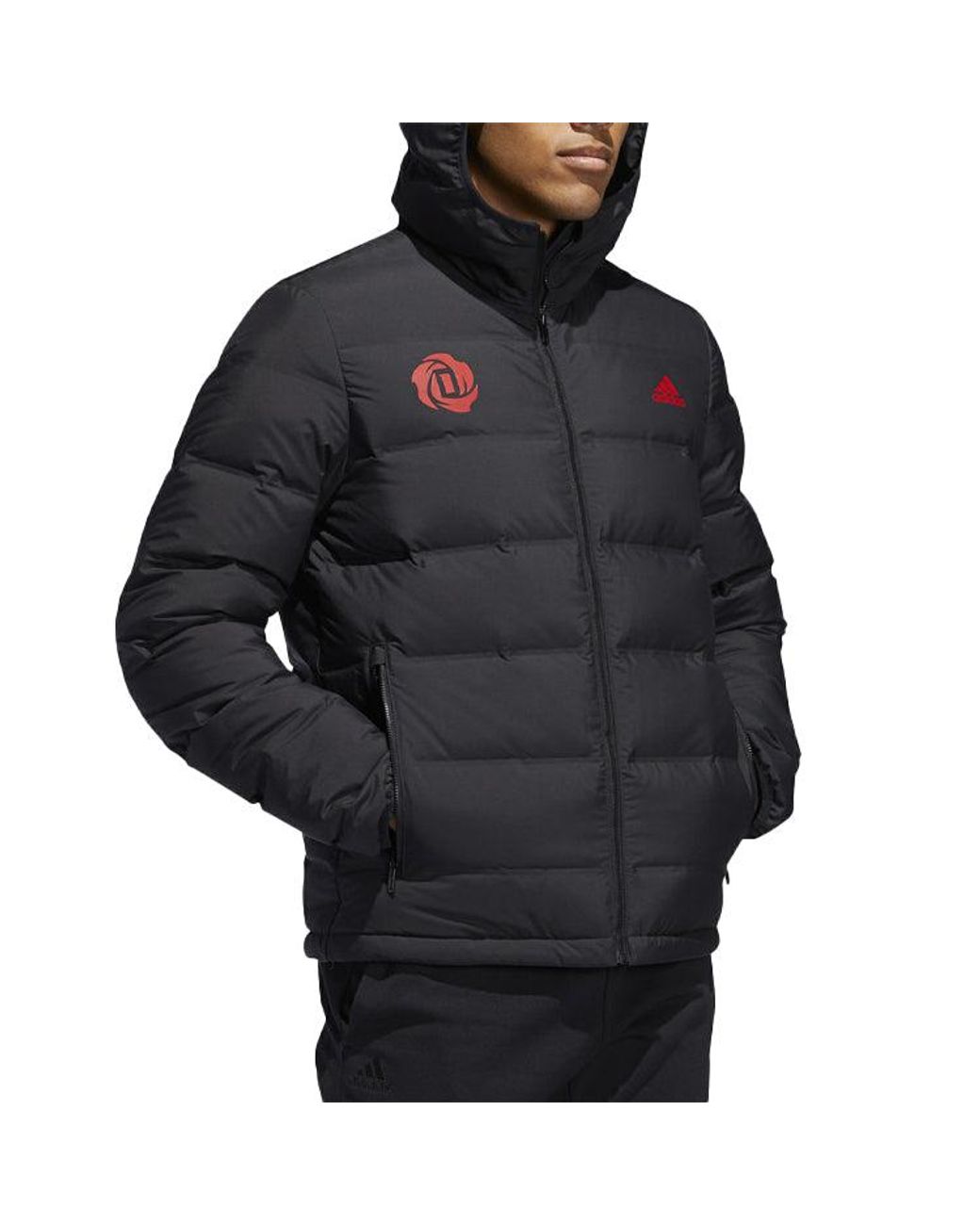 Adidas Blue Casual Printing Hooded Stay Warm Windproof Sports Down Jacket for men