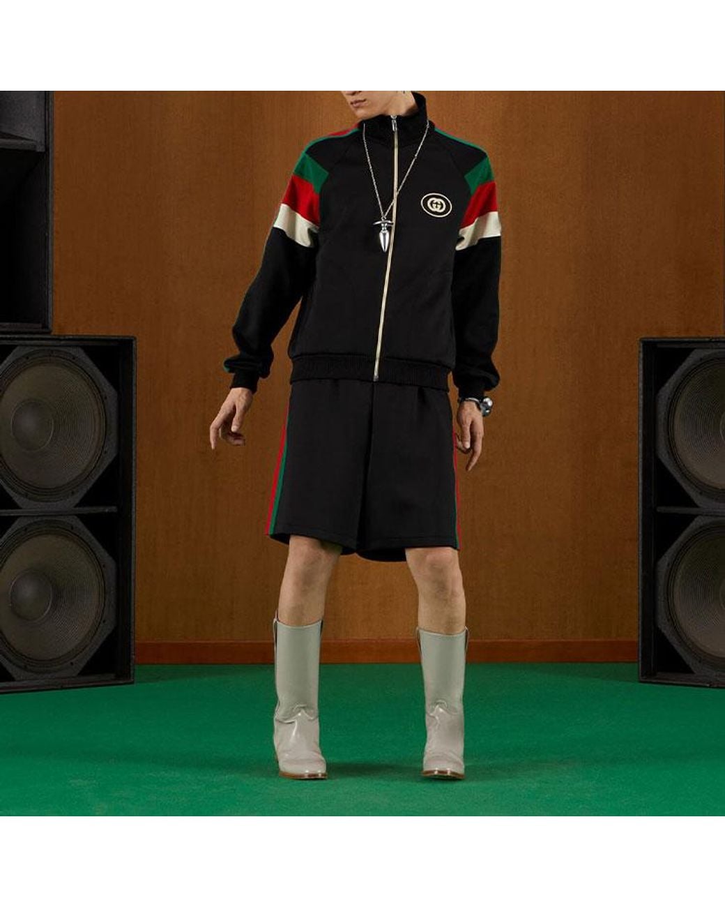 Gucci Black Fw22 Neoprene Zip Jacket With Web for men