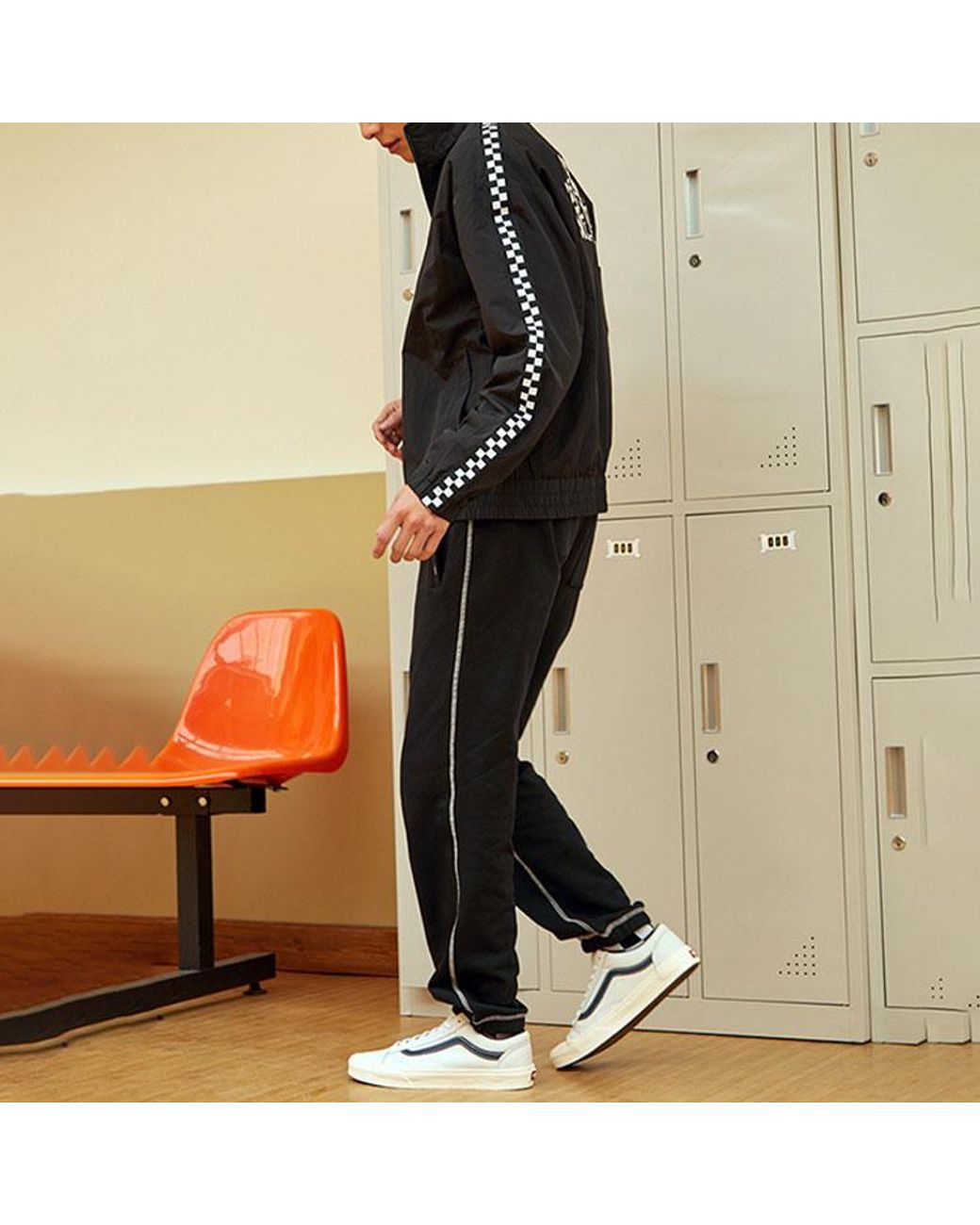 Vans Black Ss22 Grid Printing Zipper Jacket Couple Style for men