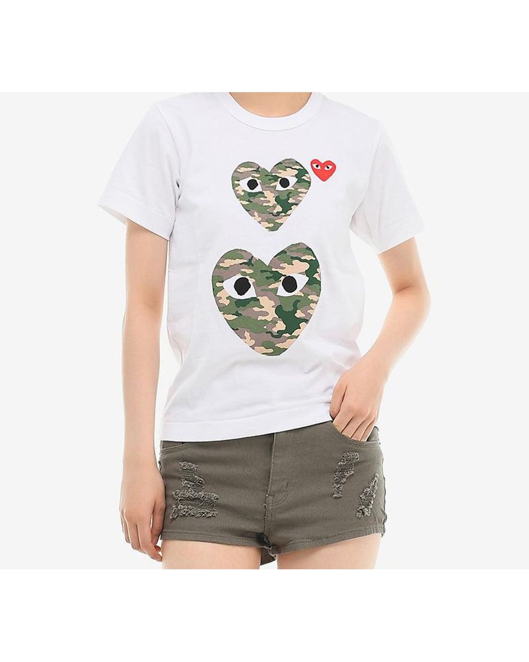 COMME DES GARÇONS PLAY White (Wmns) Camouflage Double Heart Tee