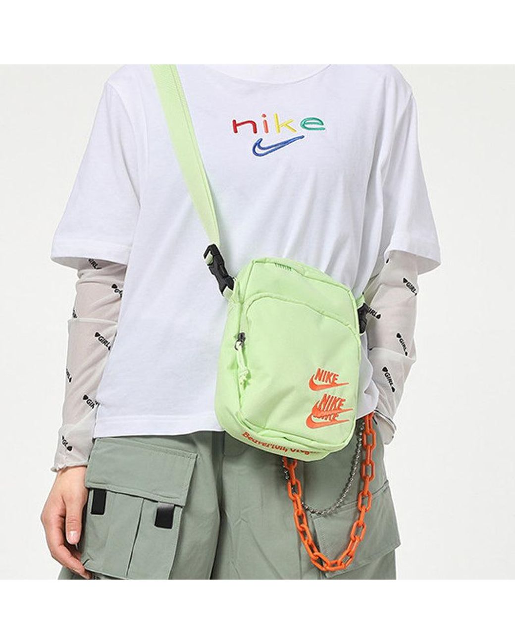 Nike gray × neon green sling bag Nike Sportswear Essentials Sling Bag Unisex Lifestyle Crossbody