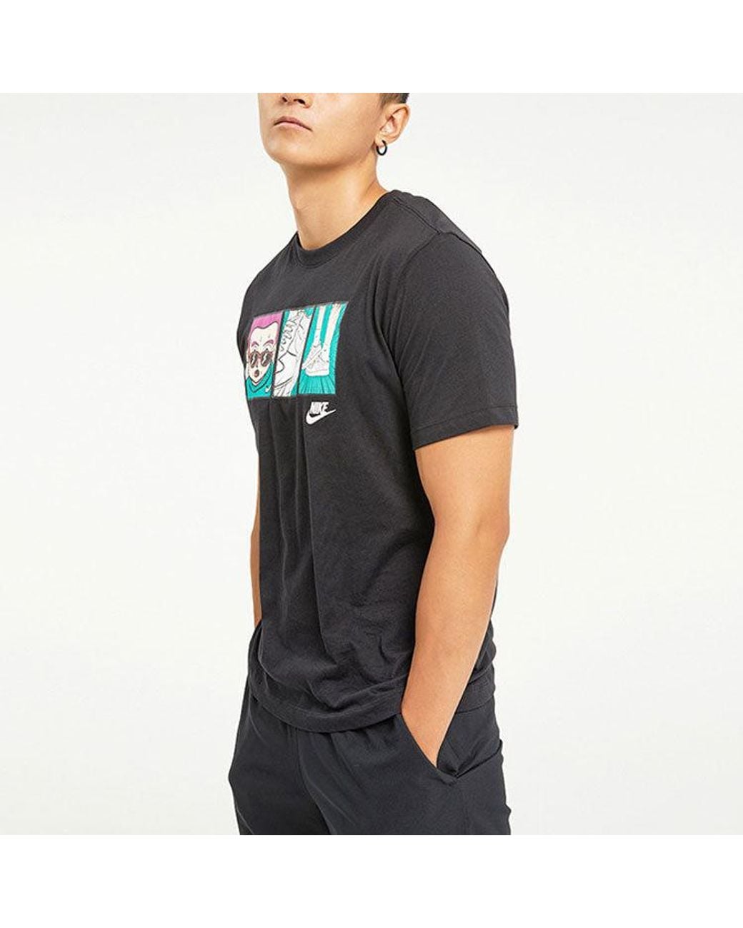 Nike Black Cartoon Printing Round Neck Pullover Short Sleeve for men