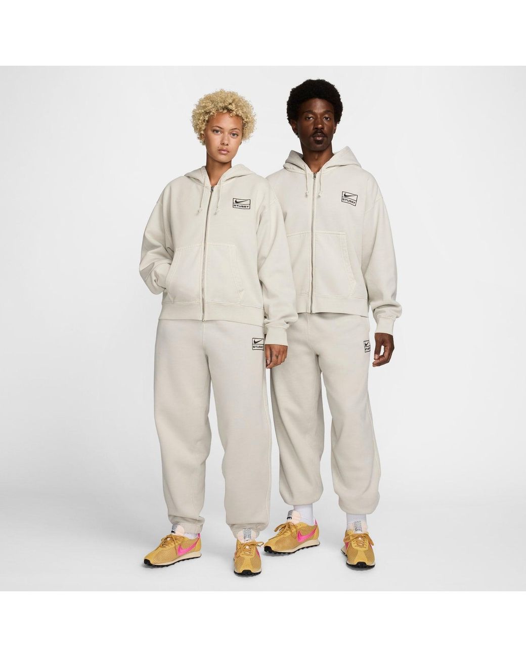 Nike White X Stussy Ss24 Full-Zip Washed Fleece Hoodie Fz9990-072 for men