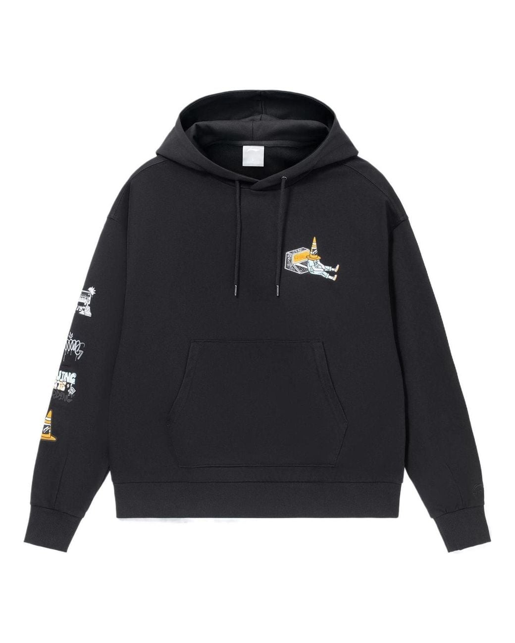 Li-ning Blue Skateboard Series Funny Pattern Printing Loose Pullover Hoodie for men