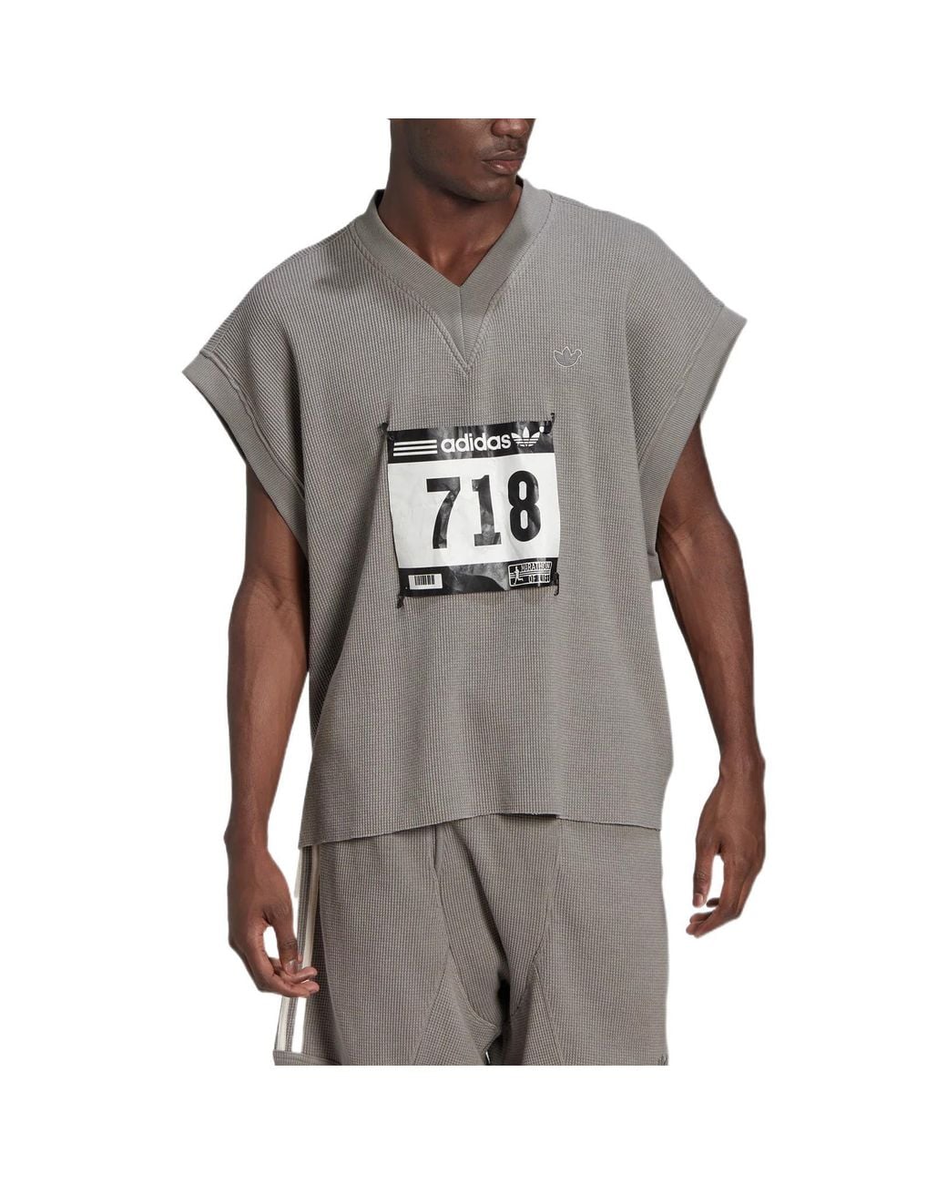 Adidas Gray Originals Version Detachable Solid Color Athleisure Casual Sports V Neck Vest for men