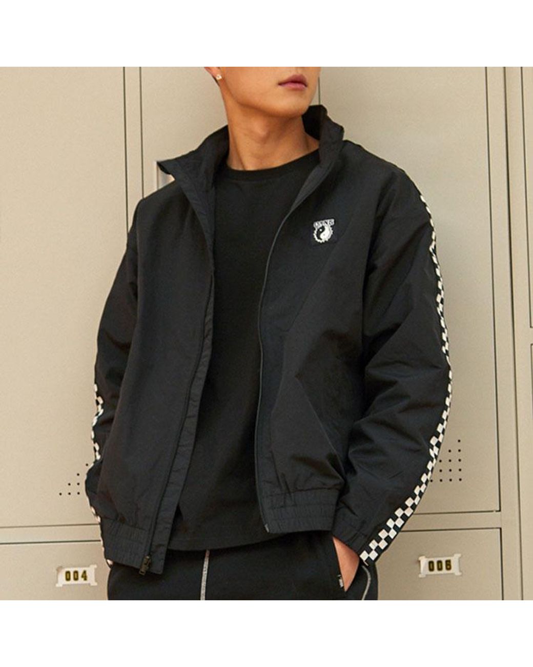 Vans Black Ss22 Grid Printing Zipper Jacket Couple Style for men