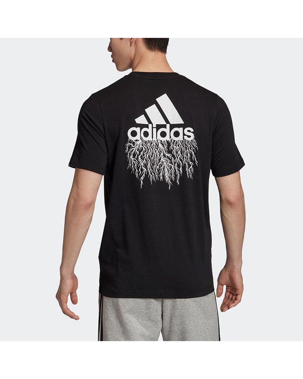 Adidas Black Ris T Sports Training Printing Logo Round Neck Short Sleeve for men