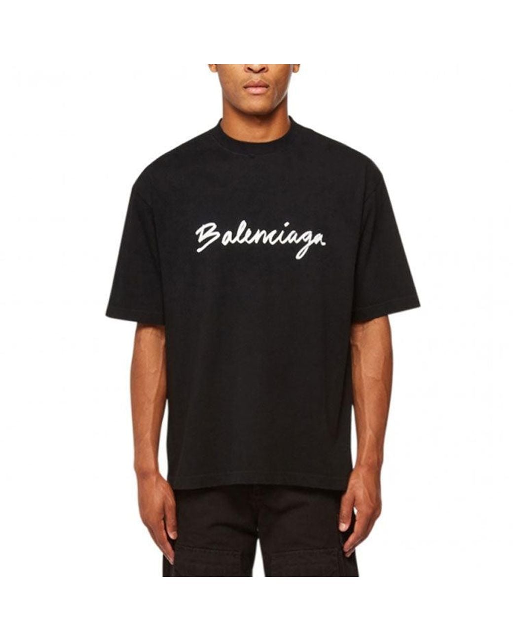 Balenciaga Black Script Logo T-Shirt for men