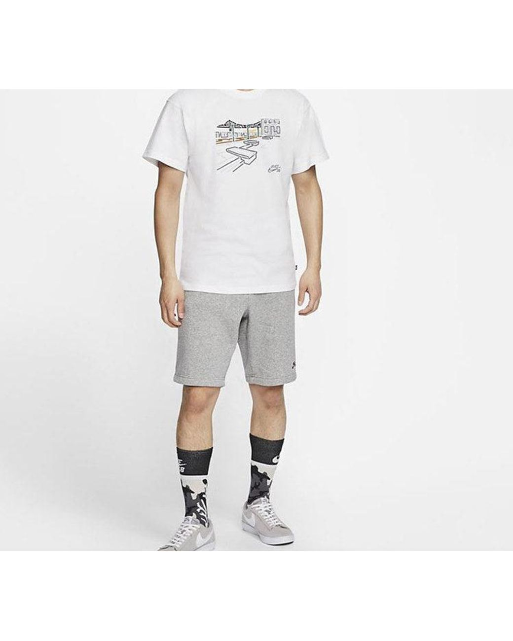Nike White Graffiti Printing Skateboard Short Sleeve for men