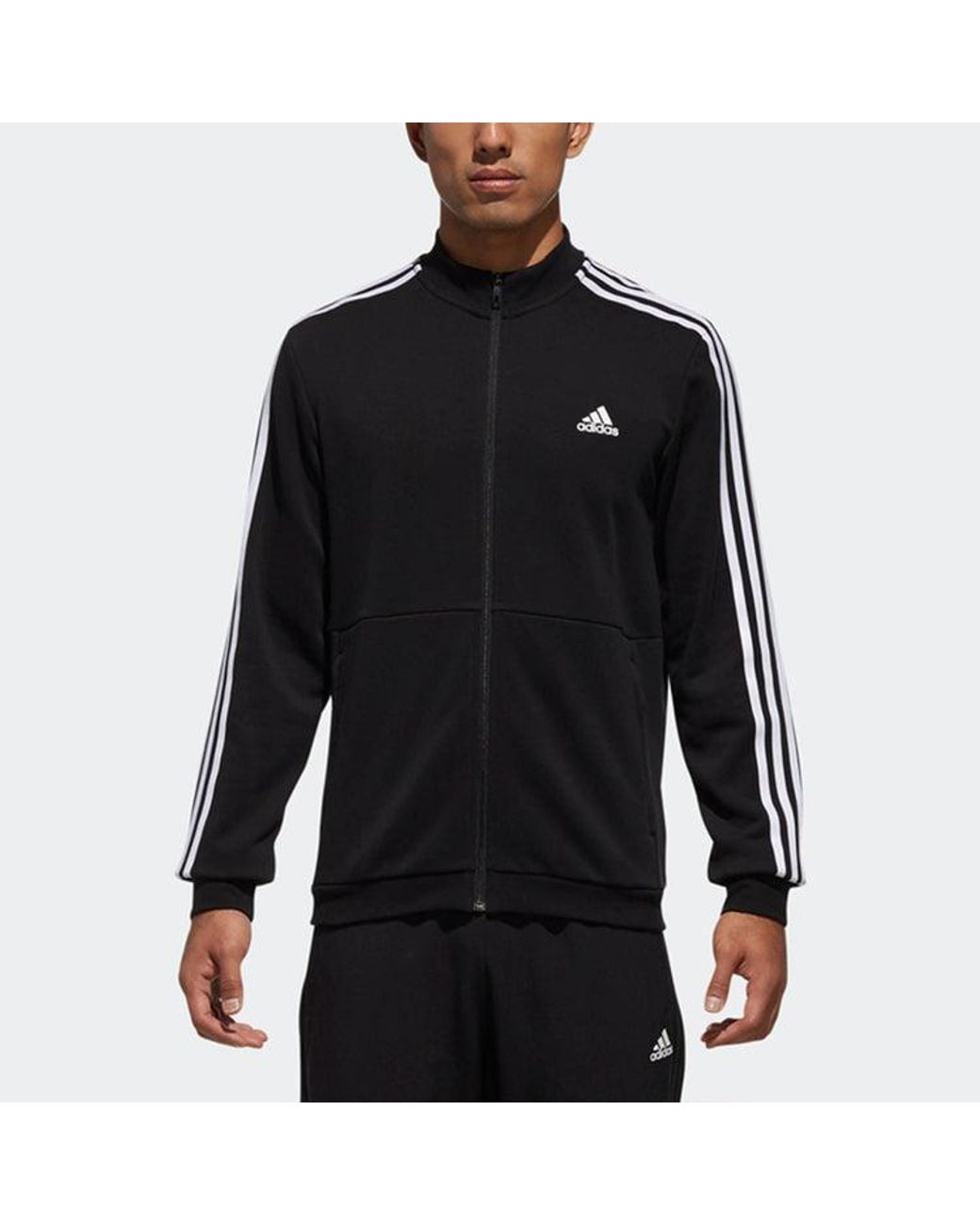 Adidas Black Cm Tt Ft 3S Sports Stylish Knit Stand Collar Jacket for men