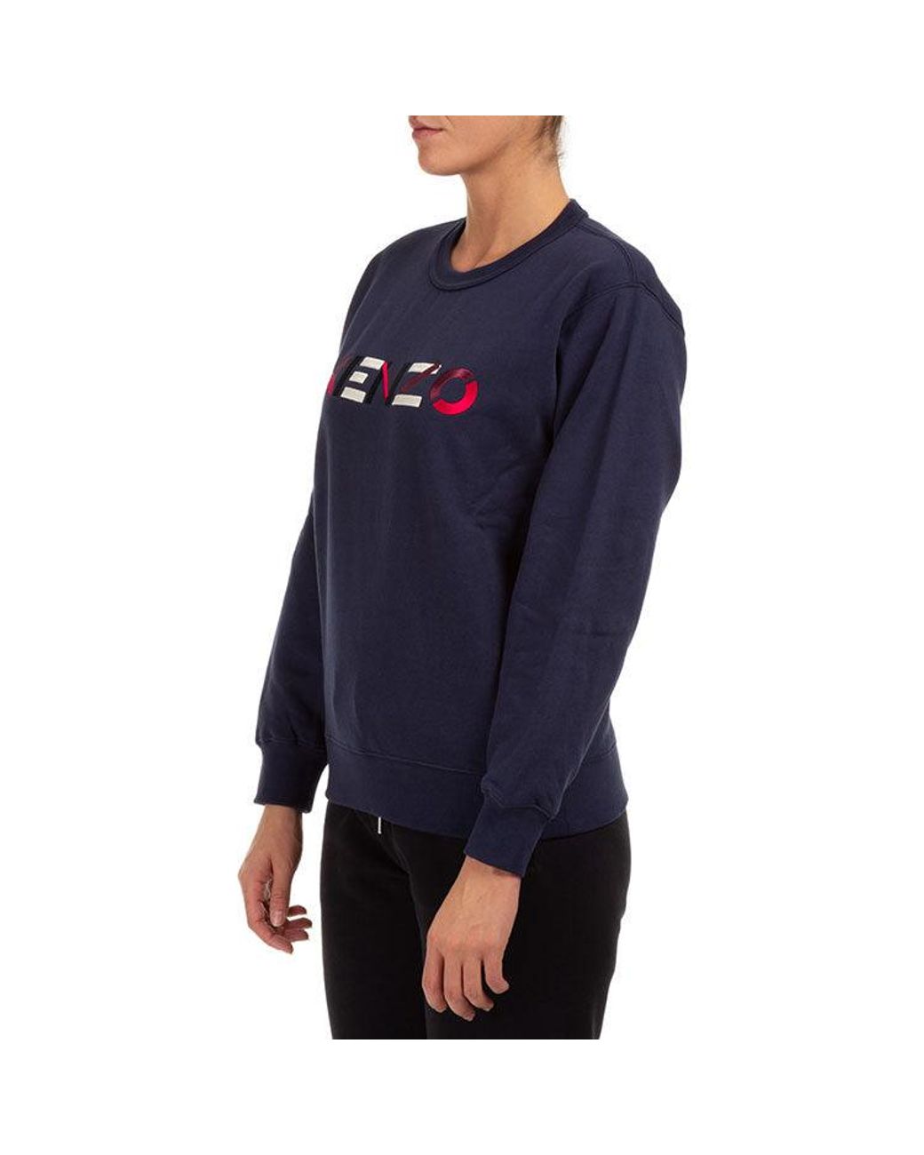 KENZO Blue (Wmns) Fw20 Logo Pattern Round Neck Long Sleeves Sports Hoodie