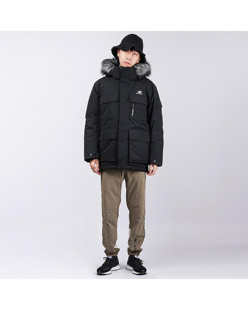 New Balance Blue Warm Long Down Jacket for men