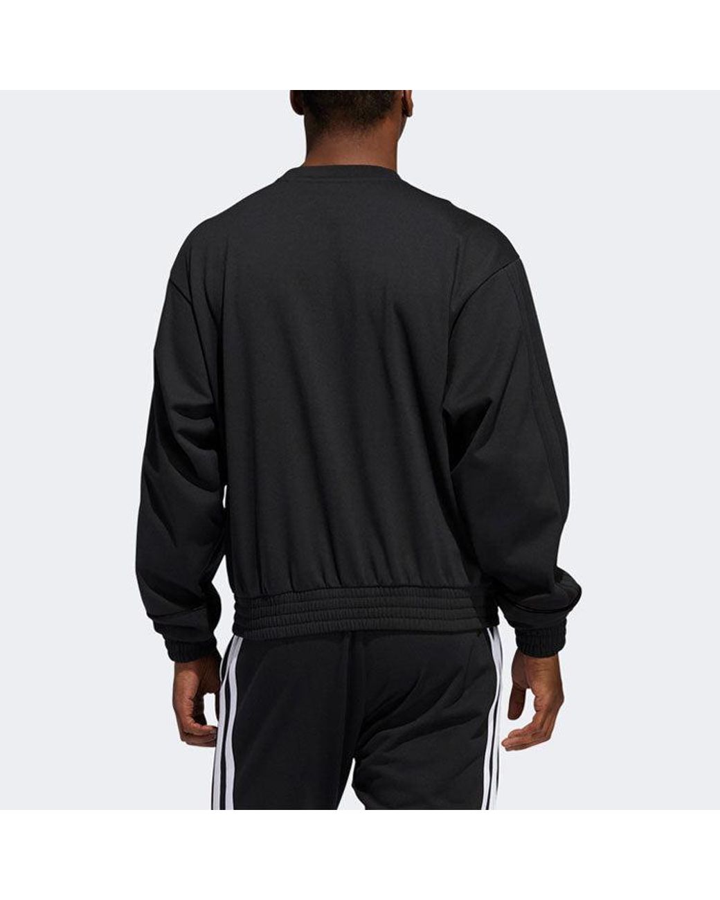Adidas Black Hrd Fleece Crew Basketball Sports Pattern Round Neck Pullover for men