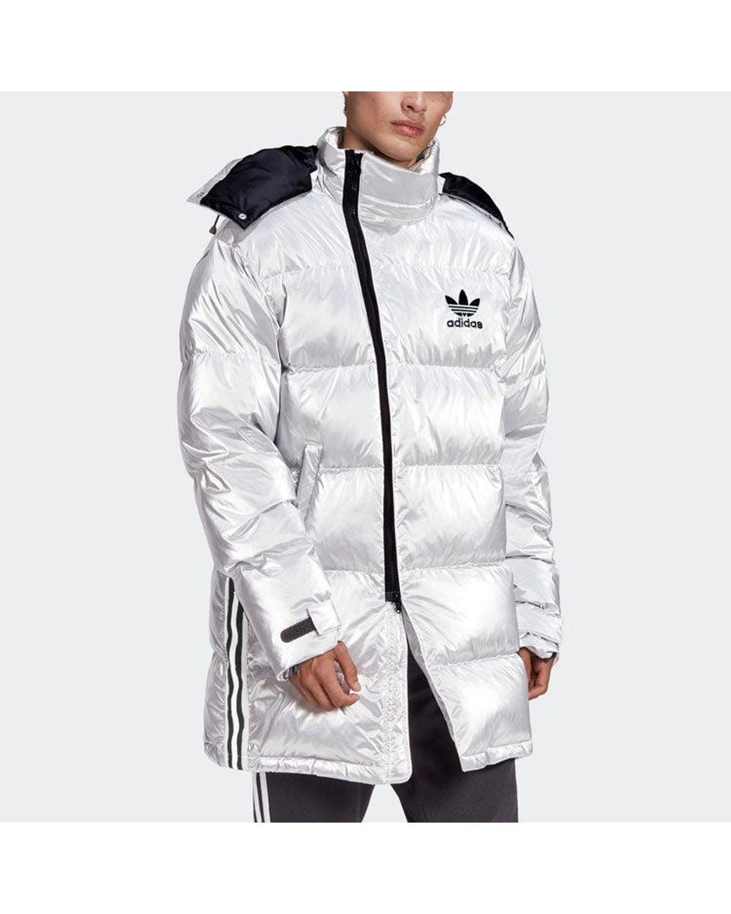 Adidas Metallic Originals Metal Dwn Jkt Stay Warm Diagonal Zipper Sports Hooded Down Jacket for men