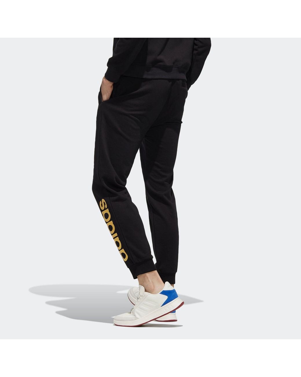 Adidas Black Neo Esntl Lg Tp 1 Metallic Logo Printing Bundle Feet Sports Pants/Trousers/Joggers for men