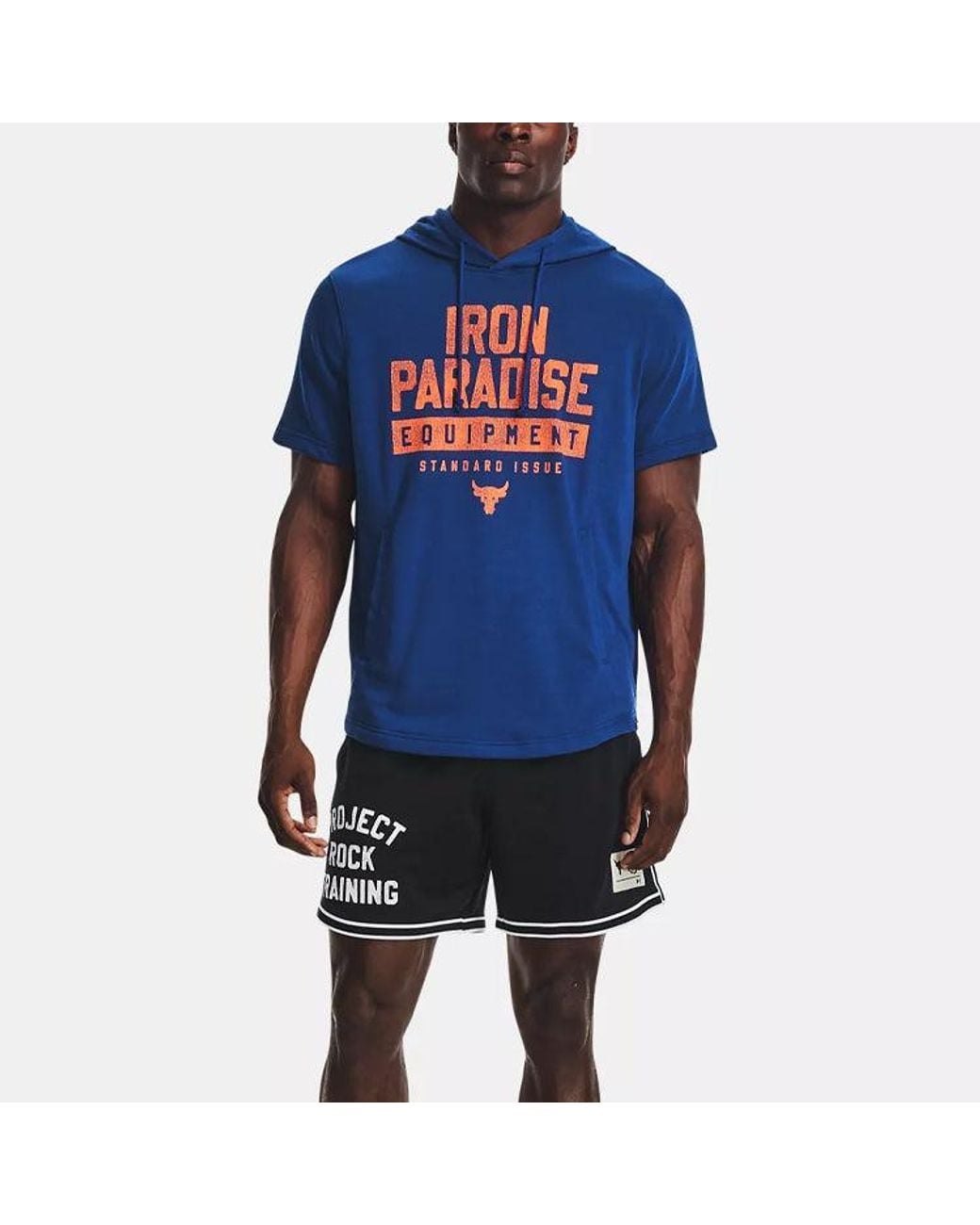 Under Armour Blue Project Rock Short Sleeve Hoodie for men