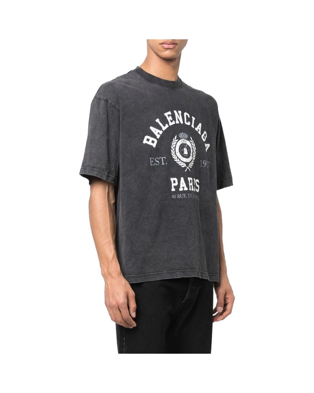 Balenciaga Black Varsity Logo Short Sleeve T-Shirt 'Washed'