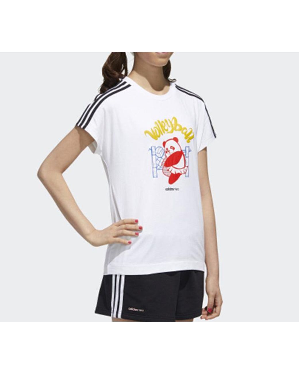Adidas White (Wmns) Neo Panda Tee Printing Loose Short Sleeve