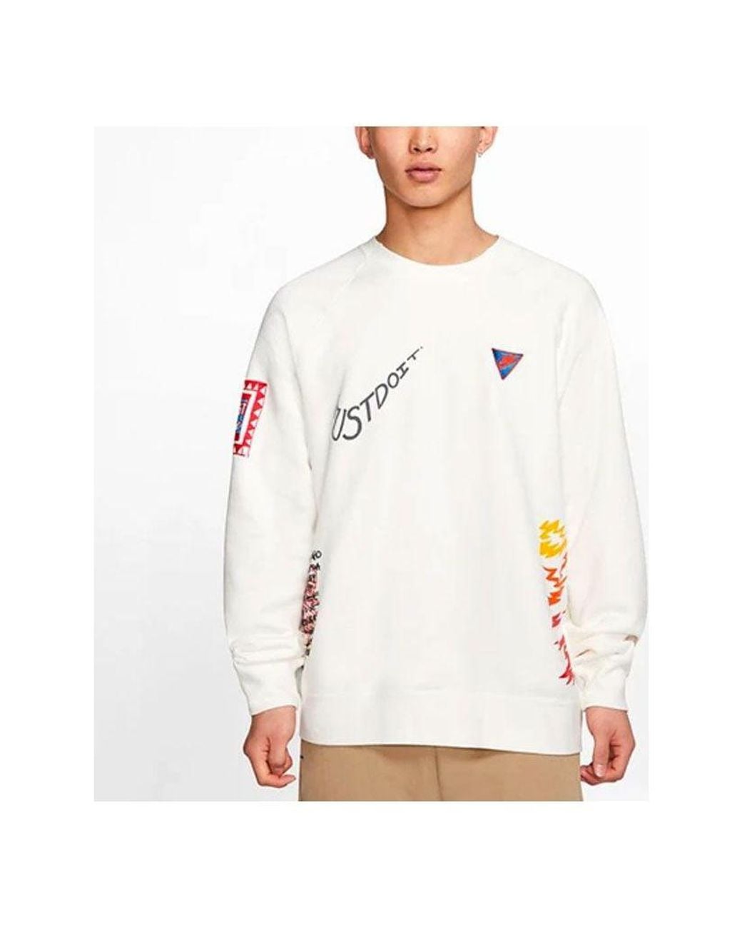 Nike White Sportswear Graffiti Printing Round Neck Pullover for men
