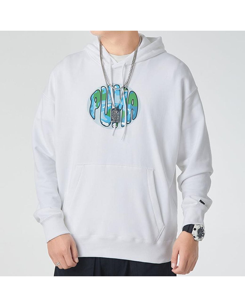 PUMA White Downtown Printing Pullover Casual for men