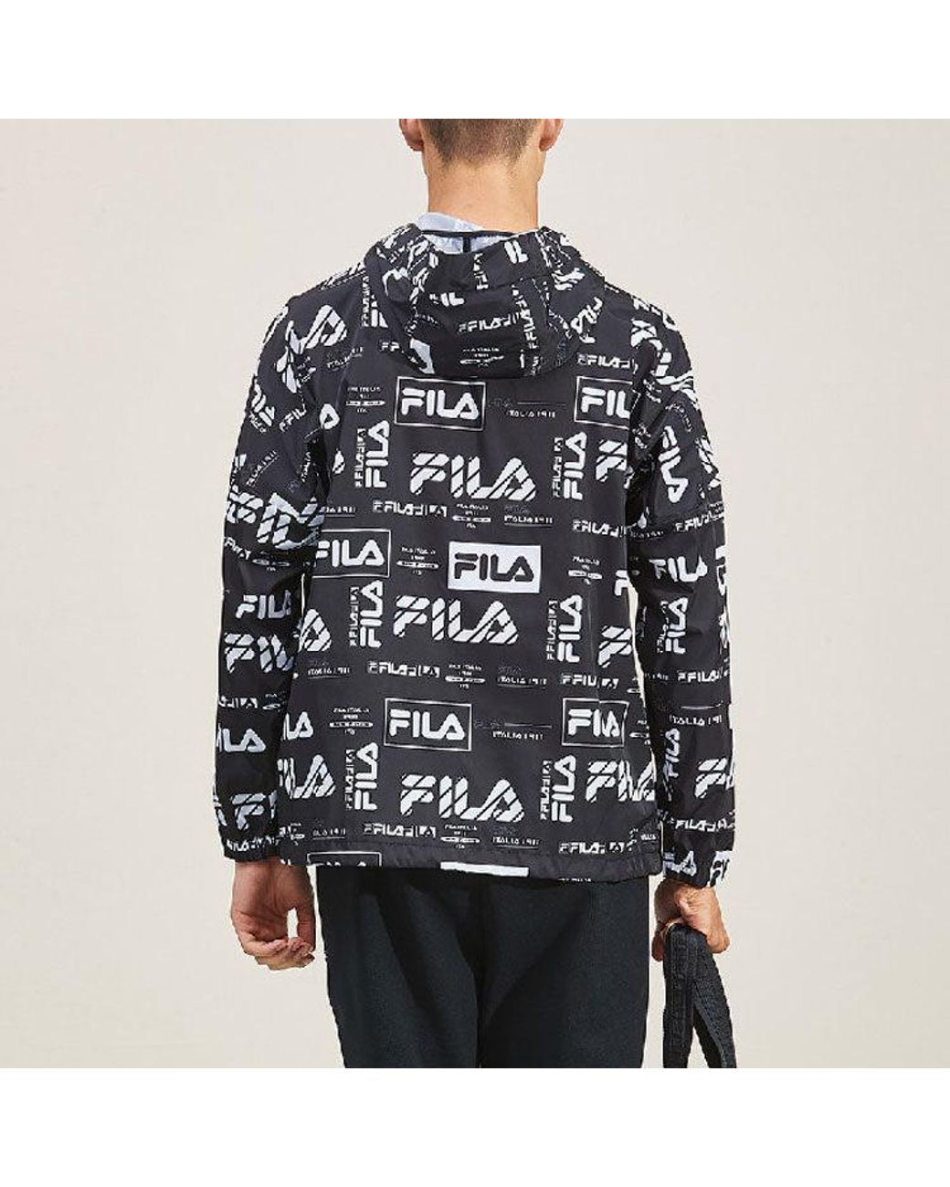 Fila Blue Logo Full Print Hooded Loose Jacket for men