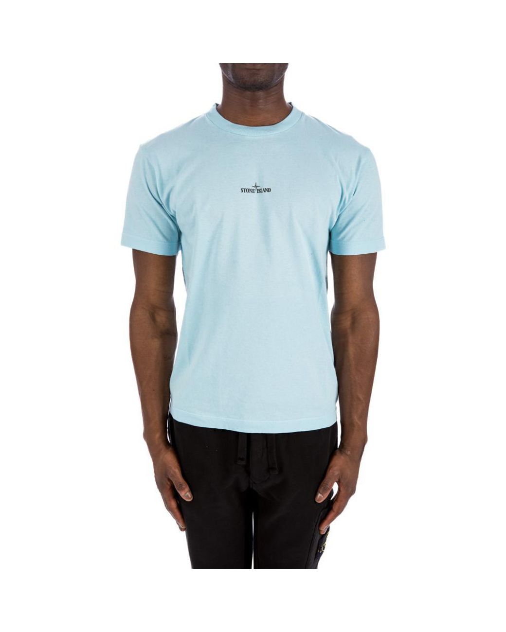 Stone Island Blue Plain Logo T-Shirt 'Light' for men