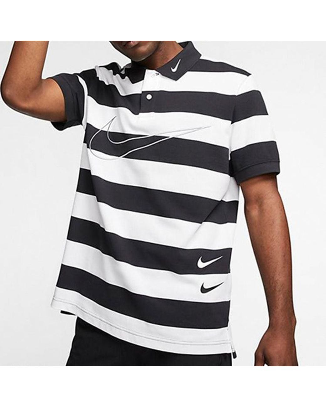 Nike Blue Sportswear Swoosh Stripe Short Sleeve Polo for men