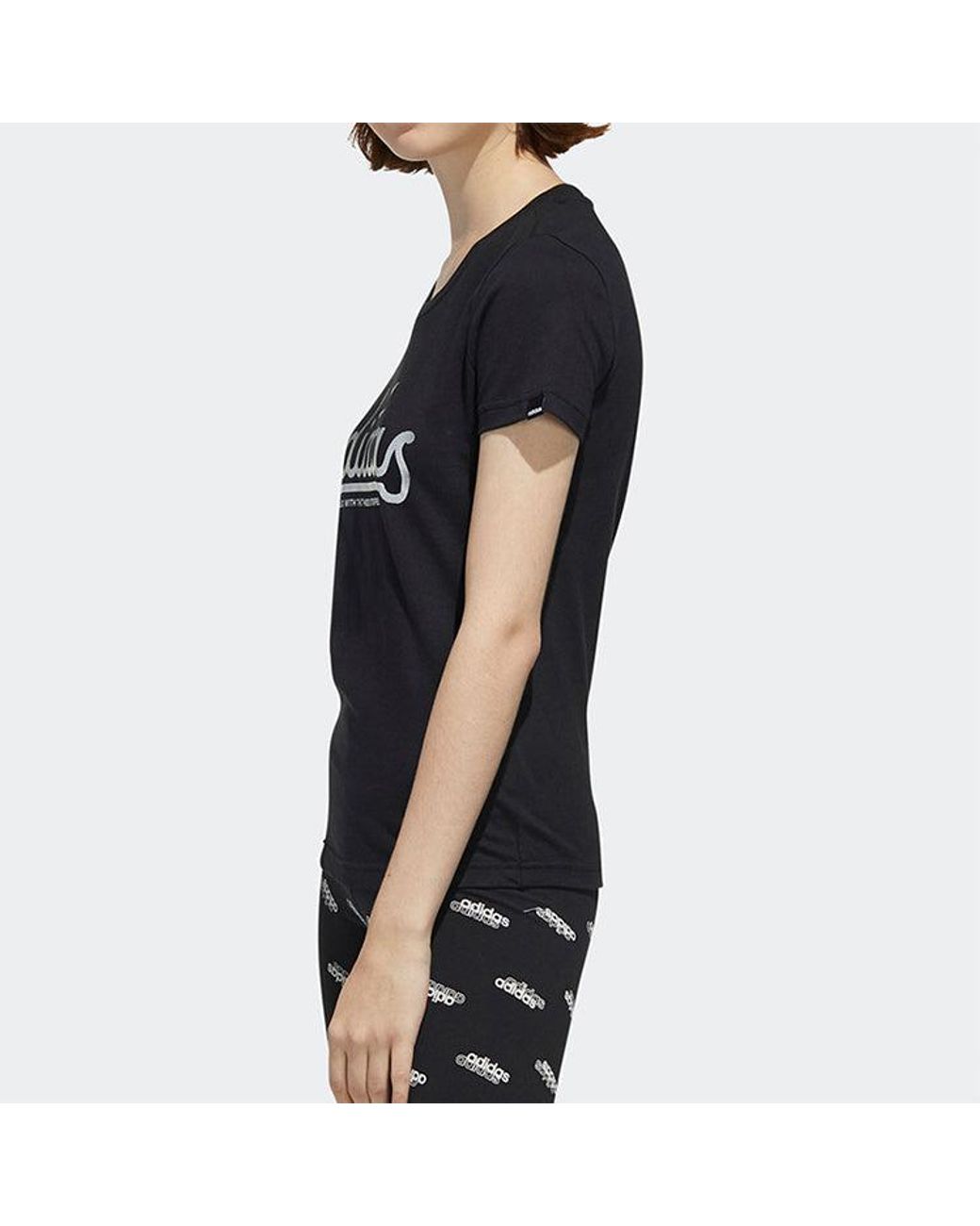 Adidas Black (Wmns) Alphabet Logo Printing Cotton Short Sleeve