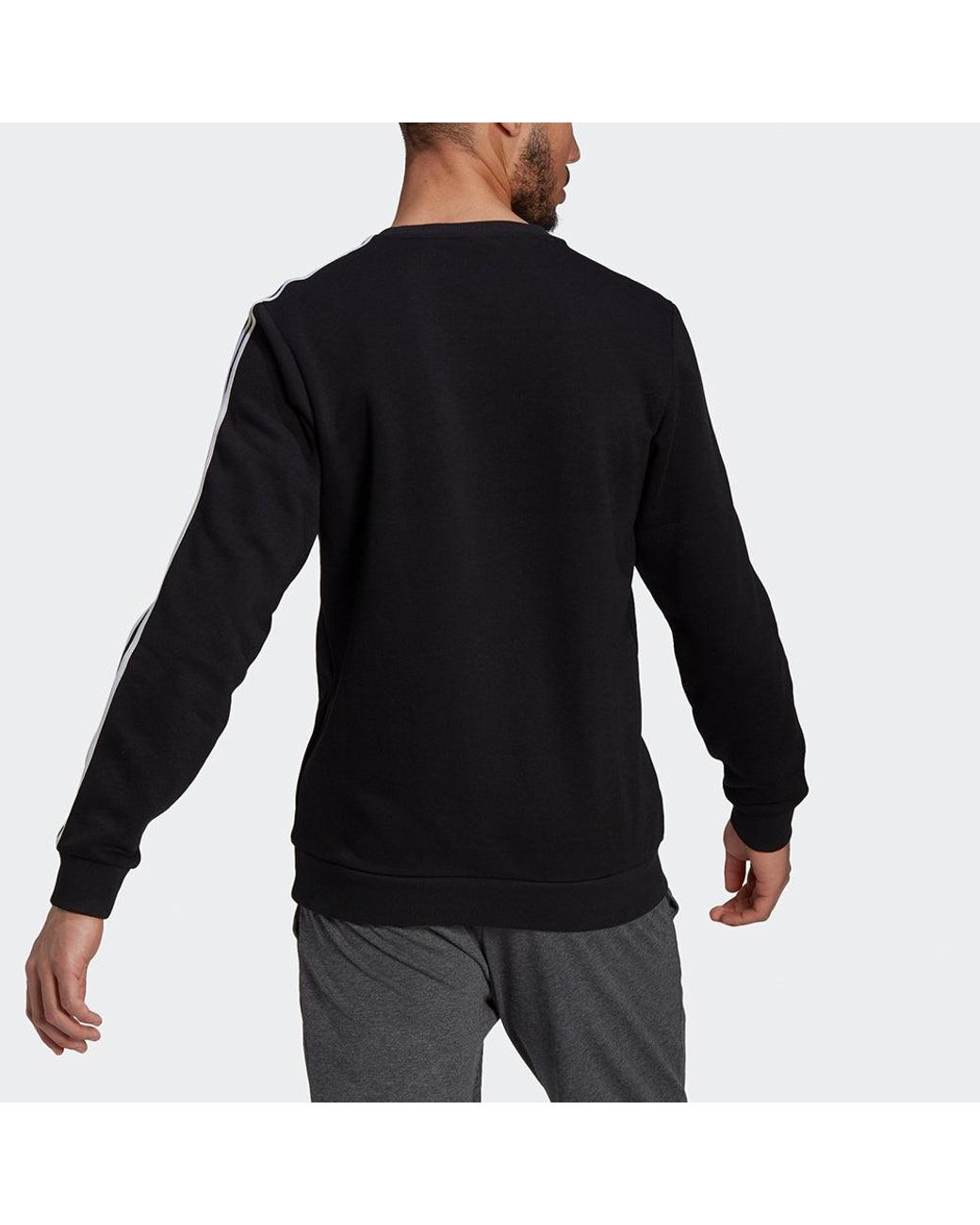 Adidas Blue 3S Fl Swt Stripe Sports Round Neck Pullover for men