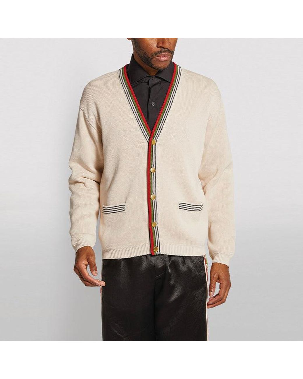 Gucci Natural V-Neck Cotton Cardigan for men