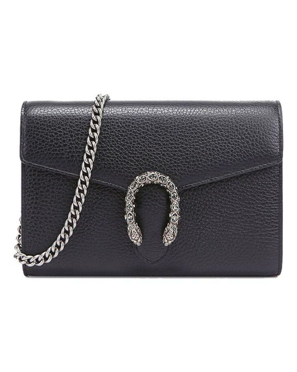 Gucci Black (Wmns) Dionysus Tiger Head Leather Chain Shoulder Messenger Bag Mini