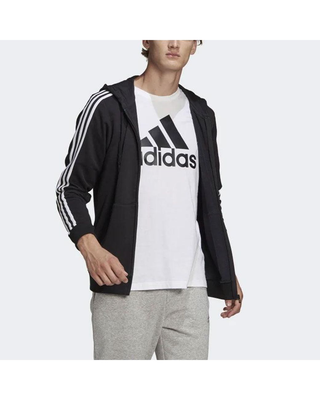 Adidas Black M 3S Ft Fz Hd Train Jacket Coat for men