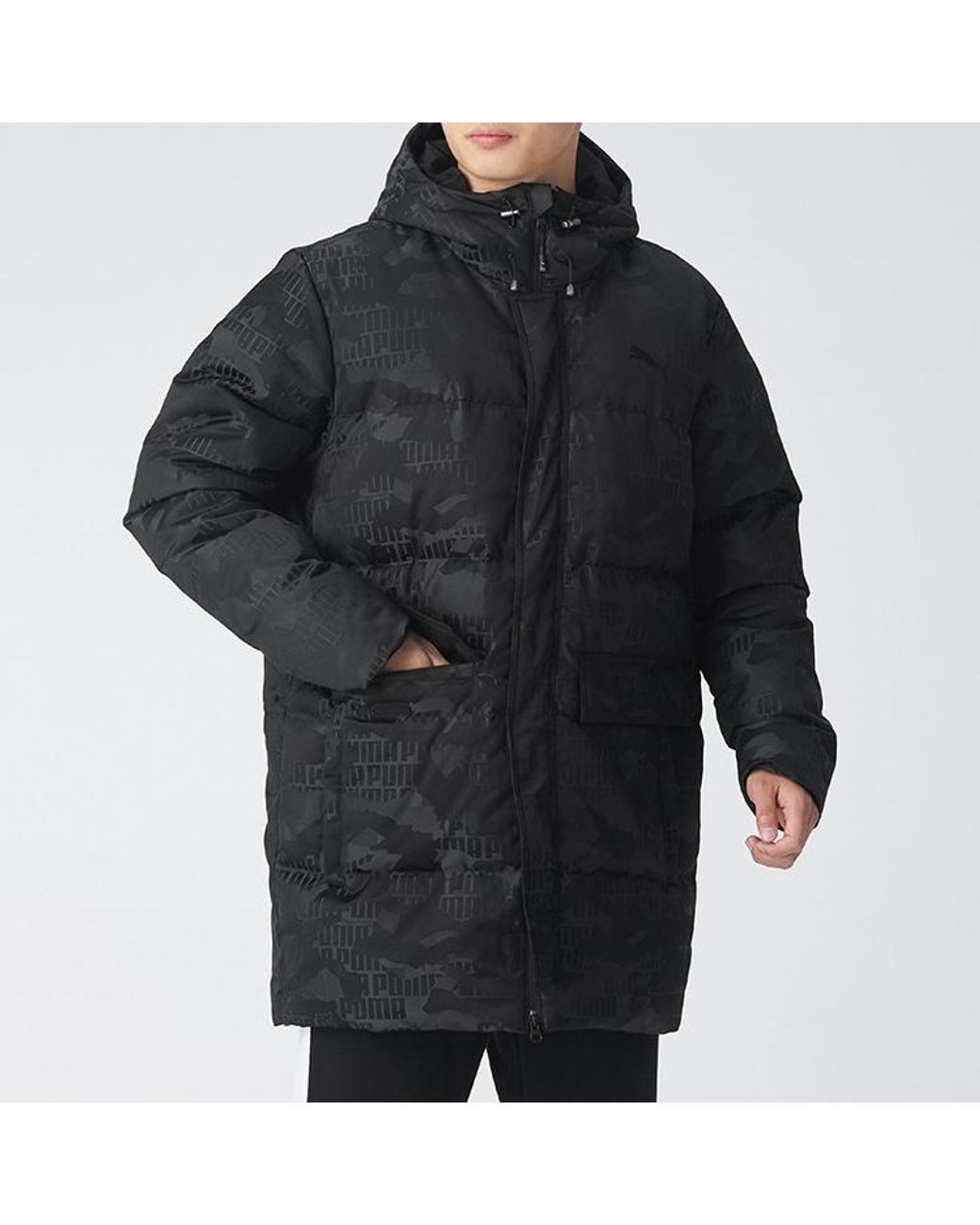 PUMA Black Camo Long Down Jacket for men