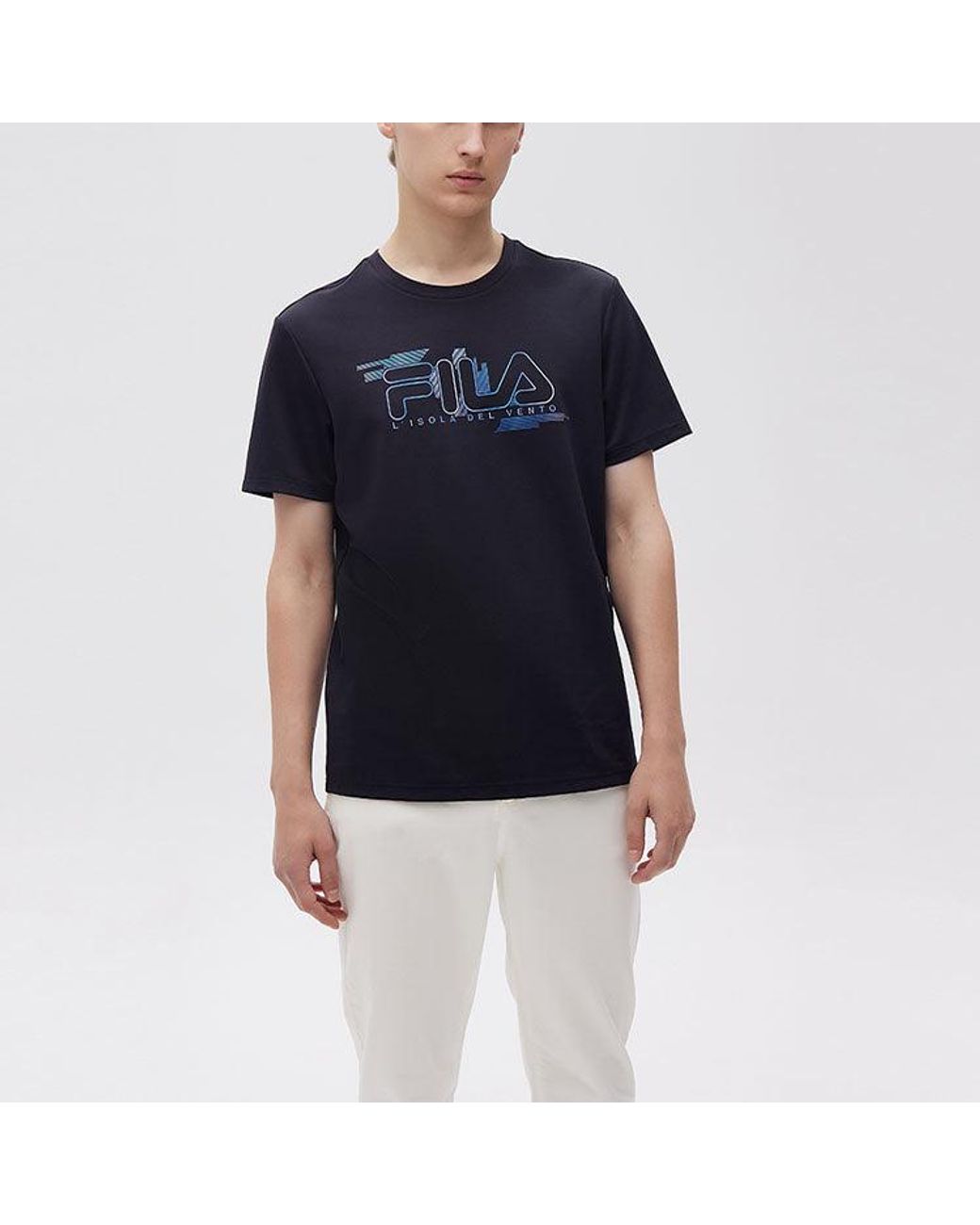 Fila Blue Embroidered Logo Loose Knit Short Sleeve for men