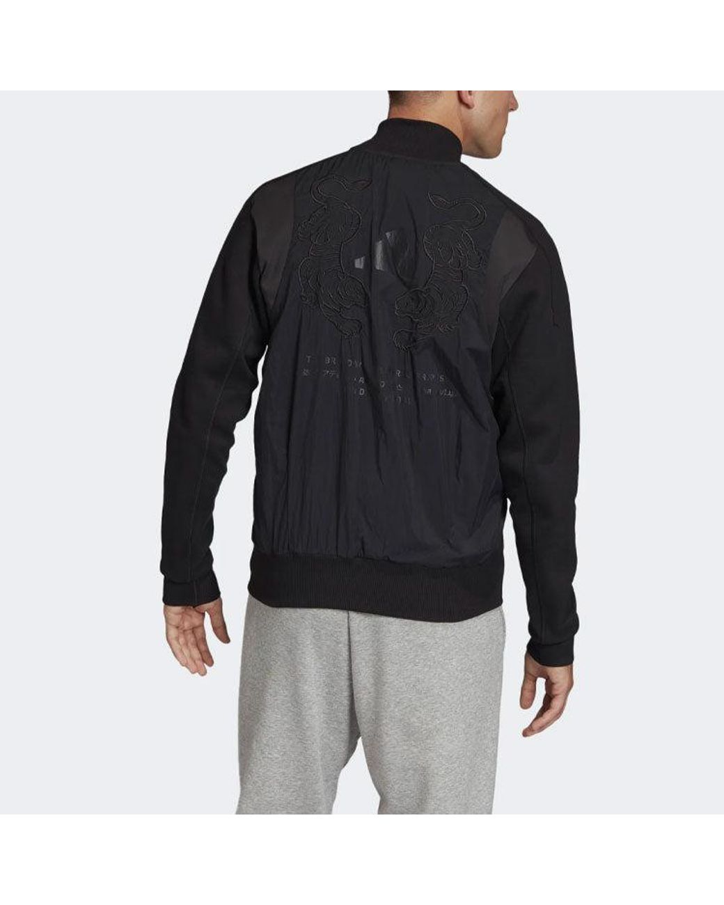 Adidas Black Vrct Tiger Embroidered Pattern Athleisure Casual Sports Jacket for men