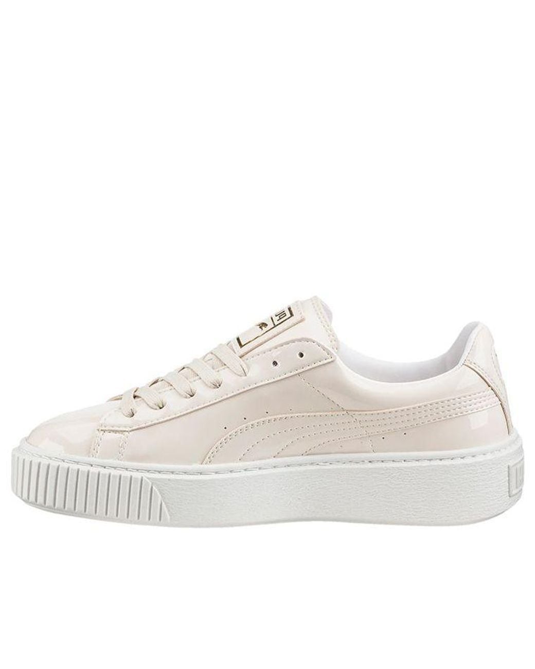 PUMA White (Wmns) Basket Platform Patent Leather