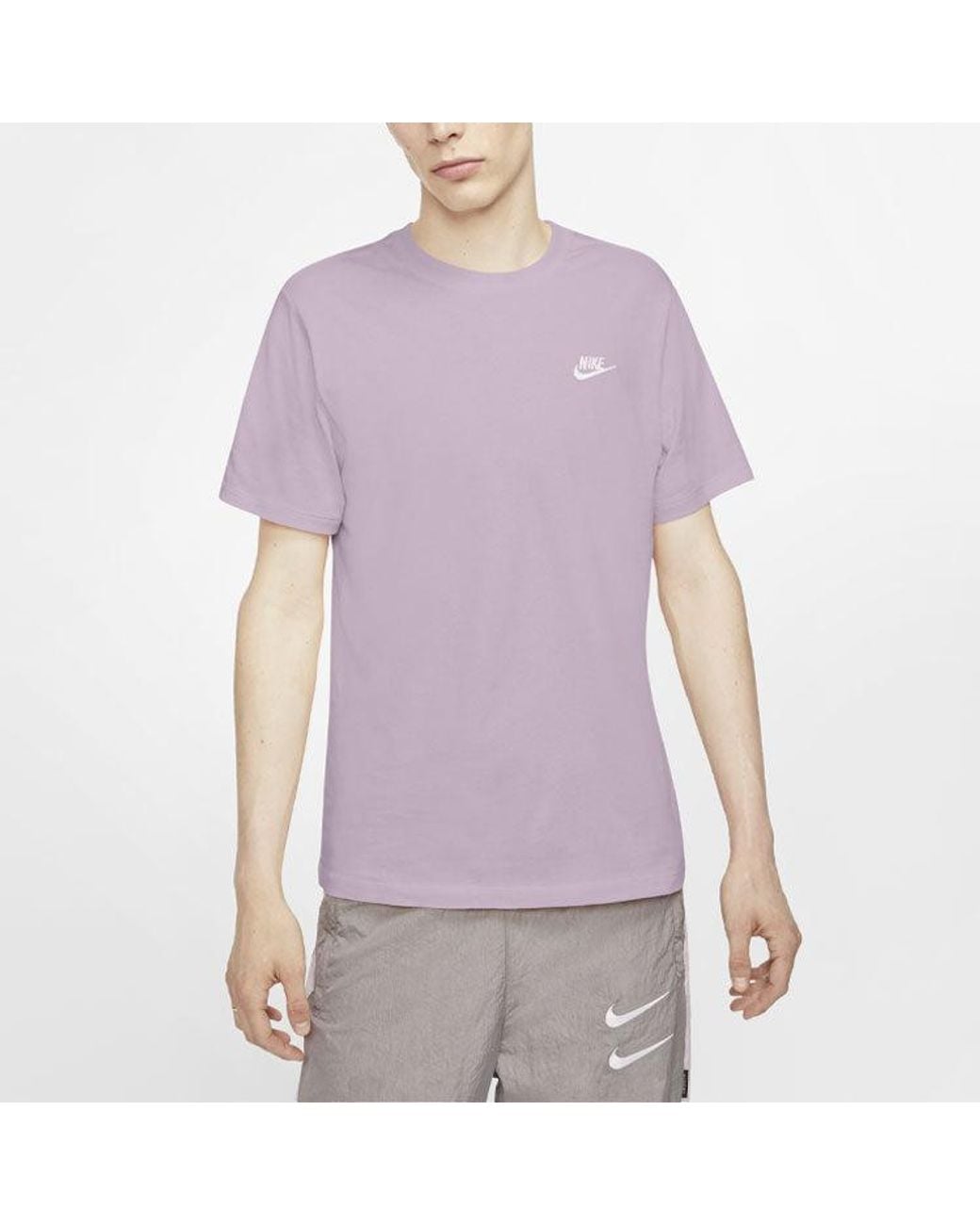Nike Purple Sportswear Club Embroidered Small Round Neck Short Sleeve for men