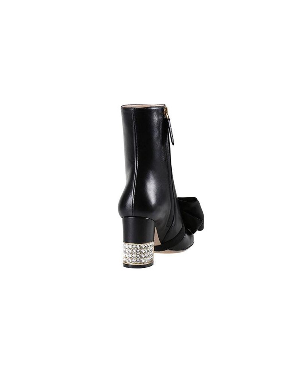 Gucci Black (Wmns) Removable Bow Leather Ankle Boots