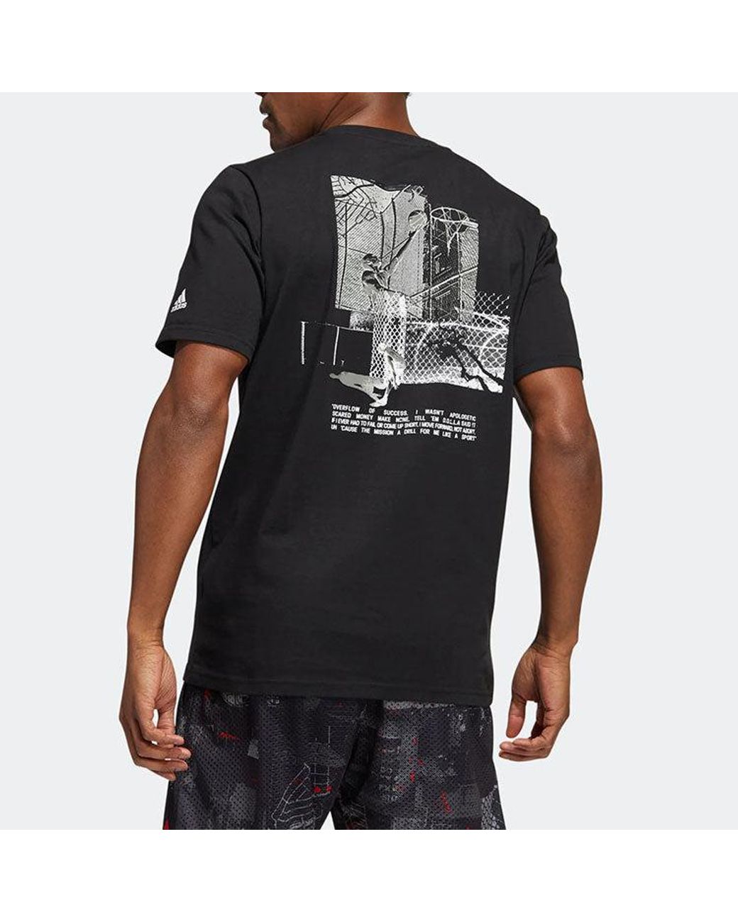 Adidas Black Alphabet Printing Sports Round Neck Short Sleeve T-Shirt for men