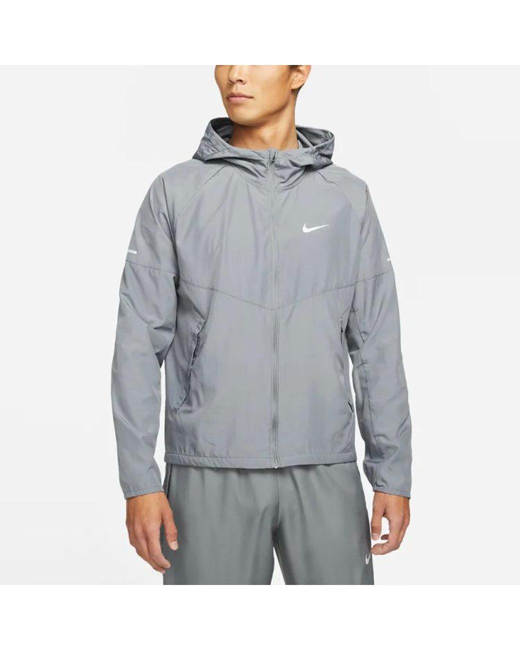 Nike Blue As Nk Rpl Miler Jkt Reflective Logo Printing Woven Sports Hooded Jacket for men