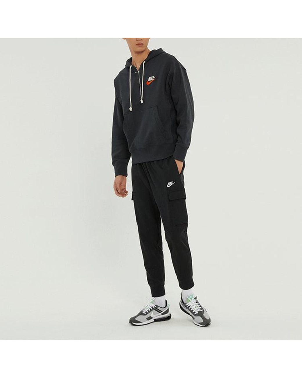 Nike Blue Embroidered Logo Half Zipper Hooded Knit Pullover for men