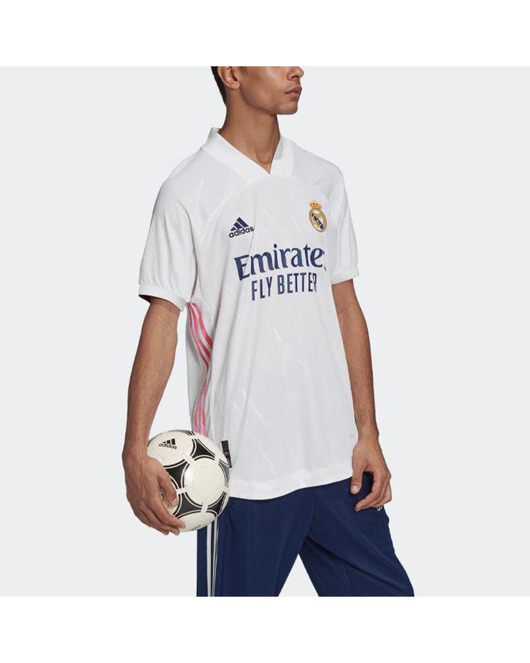 Adidas White Real Madrid 20-21 Season Player Edition Home Alphabet Logo Stripe Sports Soccer/Football Short Sleeve Jersey for men