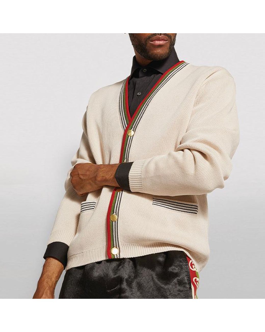 Gucci Natural V-Neck Cotton Cardigan for men