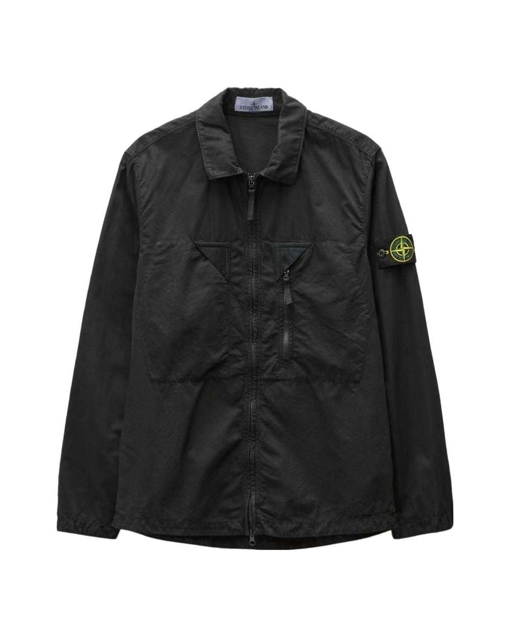 Stone Island Black Brushed Cotton Canvas Zip Shirt Jacket for men