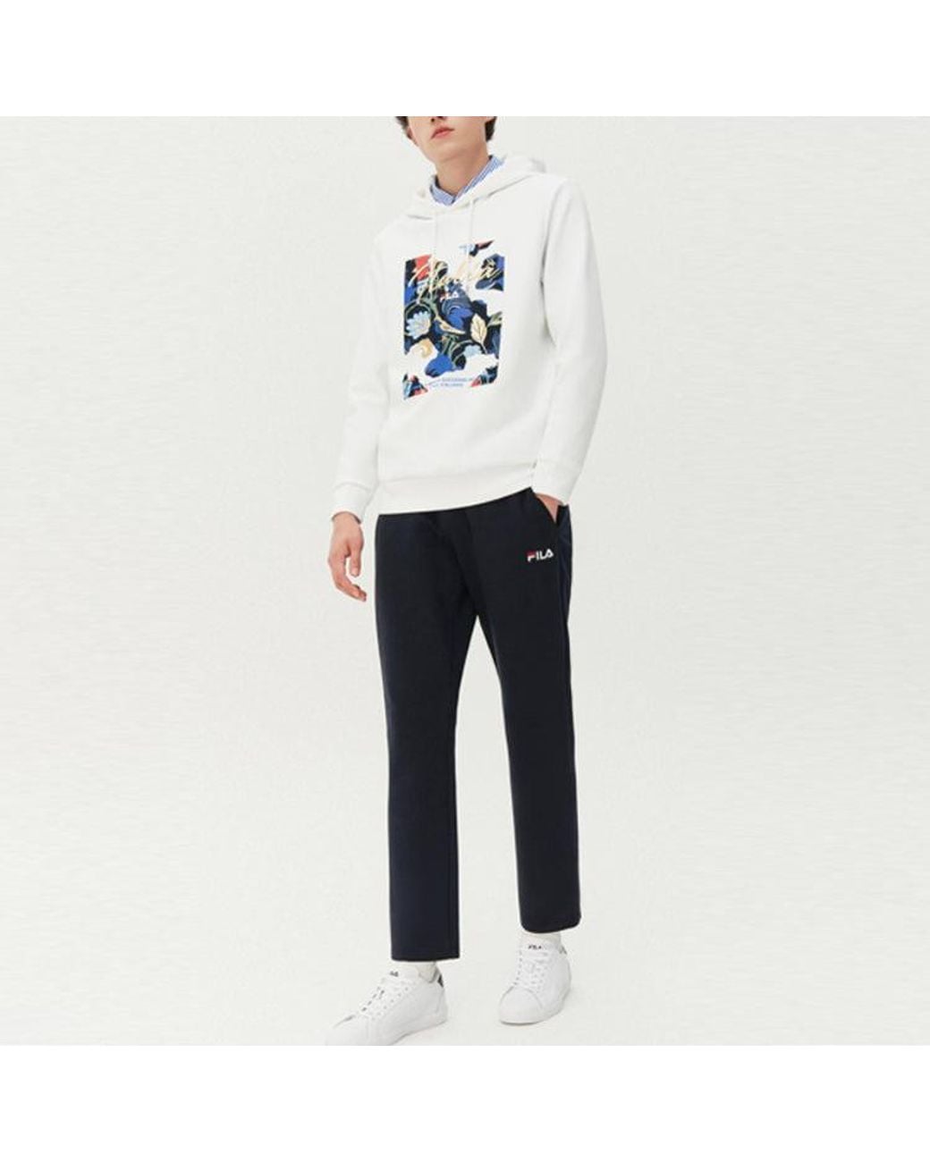 Fila Blue Straight Casual Pants Stay Warm Sports Knit Long Pants for men